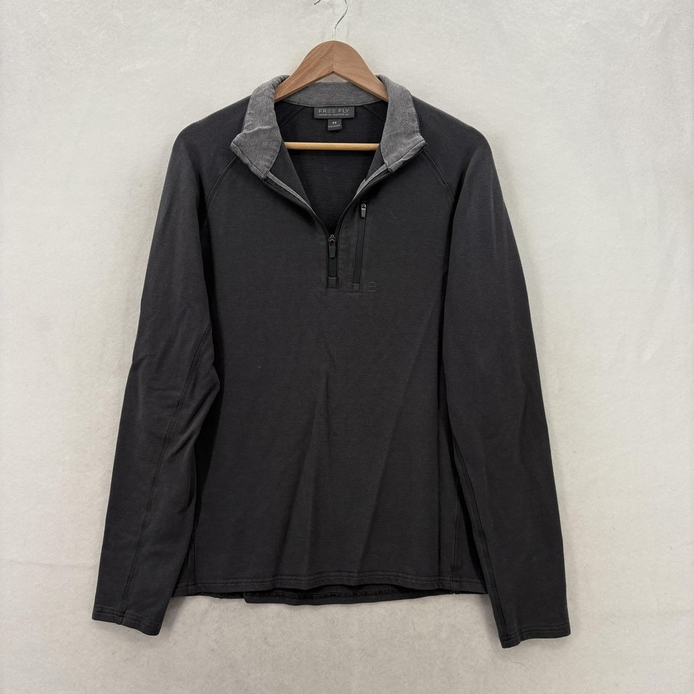 Free Fly Bamboo Heritage Quarter-Zip Pullover Sweater Mens Medium Gray Stretch